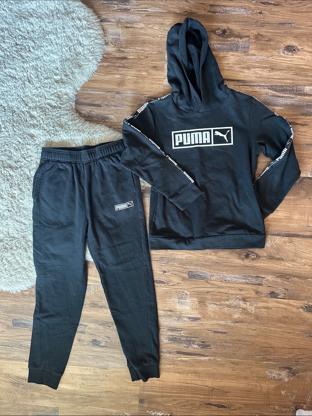 Puma Black Hoodie & Joggers Set with White Logo NWOT